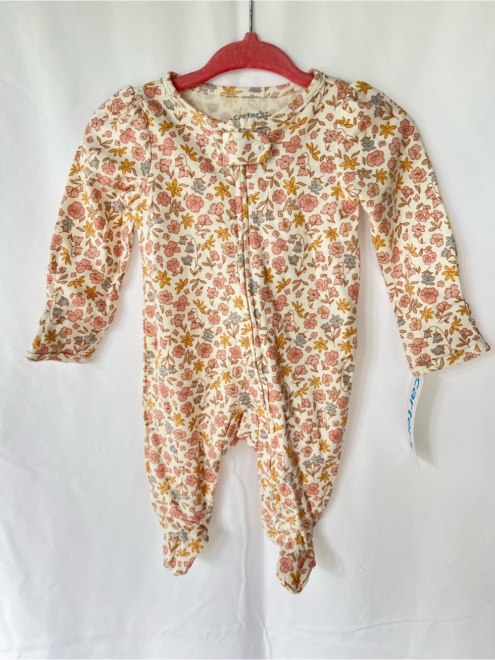 Carter's Cream Floral Footed Onesie Size NB with Pink Floral Headband, NWT